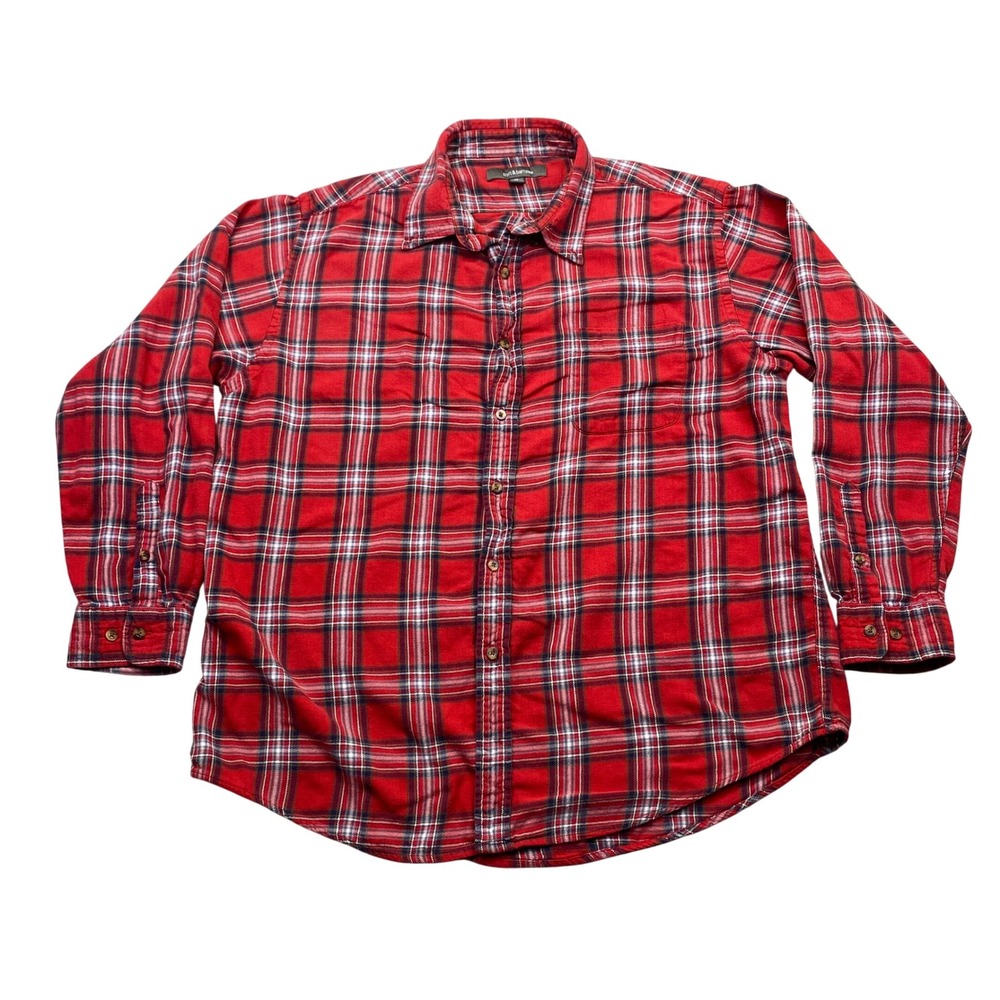 Croft & Barrow Mens XL Red Plaid Flannel Button‎ Down Shirt Cotton Long Sleeve